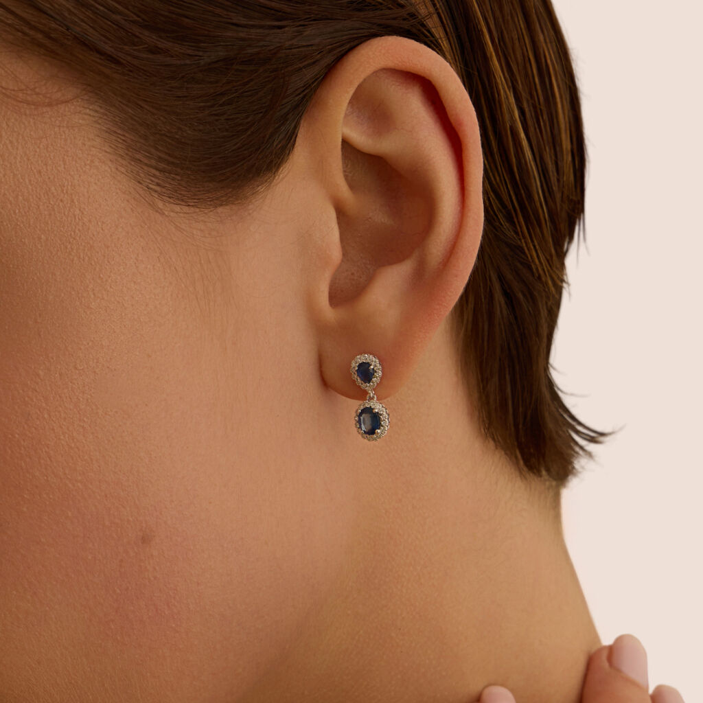 Orecchini Pendenti Charlotte Oro Bianco Zaffiro Diamante Diamante