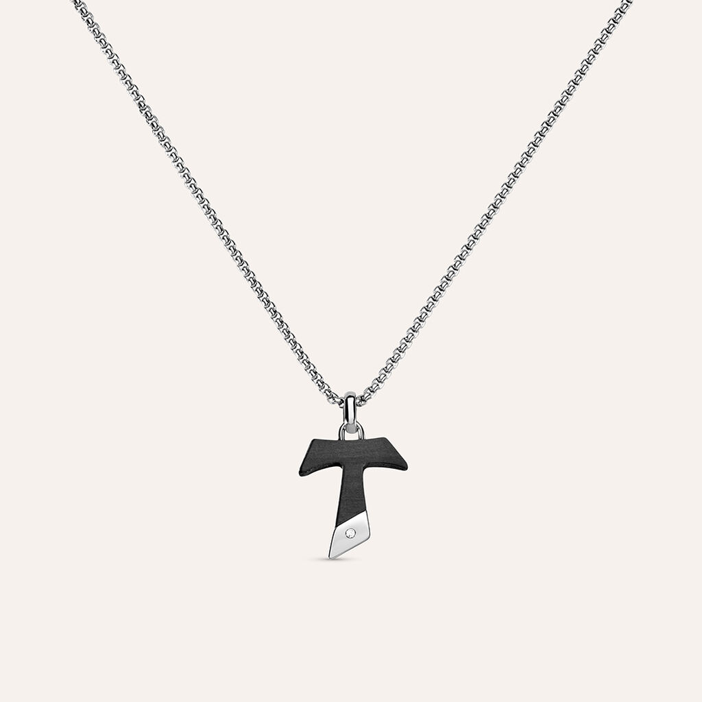 Collana Man Code Acciaio Bicolore Bianco / Nero Cubic Zirconia