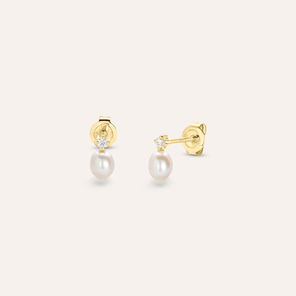 Orecchini Lobo Gabrielle Oro Giallo Perla D'Acqua Dolce Cubic Zirconia