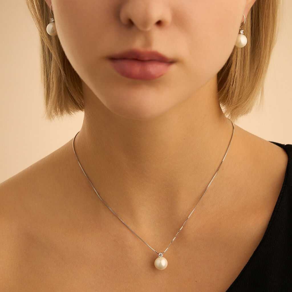 Collana Silver Pearls Argento Rodiato Perla sintentica Cubic Zirconia