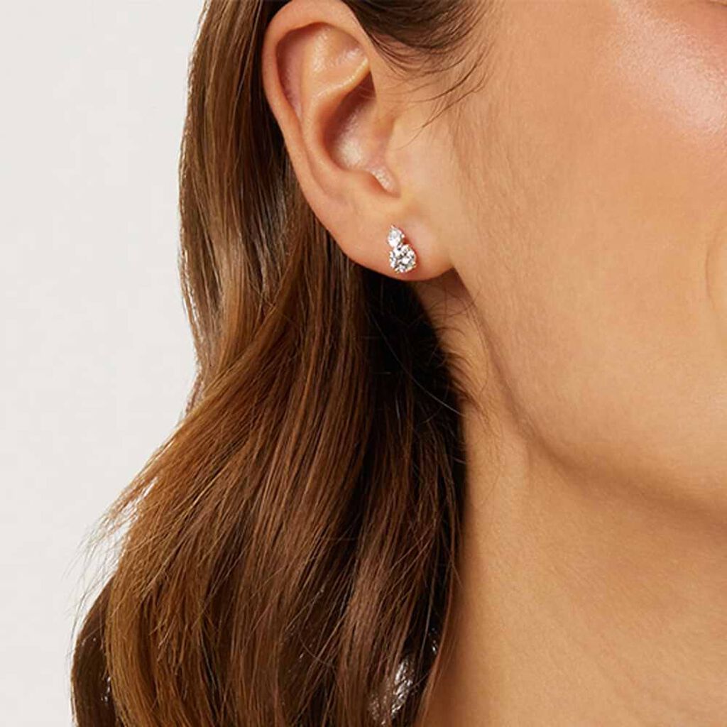 Carissima Orecchini A Doppio Anello Oro Giallo 9 Ct Con Zirconi Cubici - Bicolore