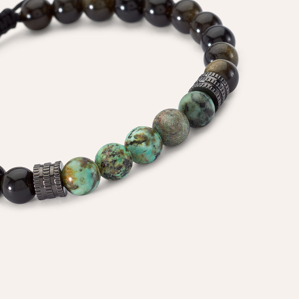 Bracciale Man Code Ottone Nero Turchese Ossidiana