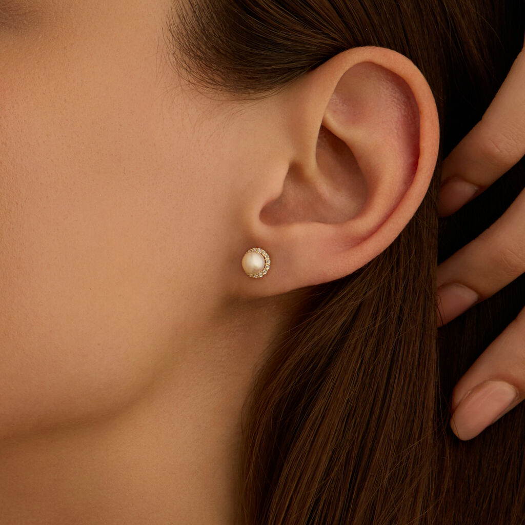 Orecchini Lobo Bon Ton Oro Giallo Perla D'Acqua Dolce Cubic Zirconia