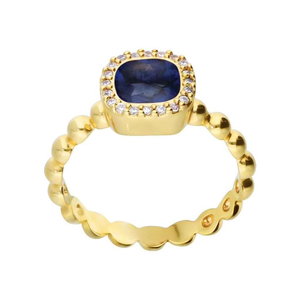 Anello placcato oro con pietra blu e zirconi - Anelli Donna | Stroili