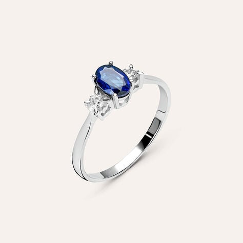 Anello Solitario Elizabeth Crown Oro Bianco Zaffiro Diamante - Anelli con Pietre Donna | Stroili