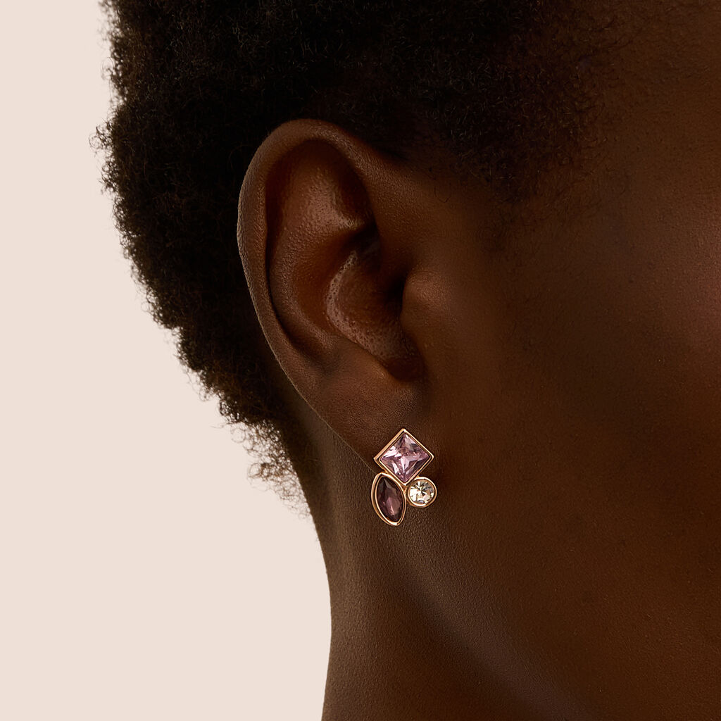 Orecchini Lobo Violet Ottone Rosa Cristallo - Orecchini a Lobo Donna | Stroili