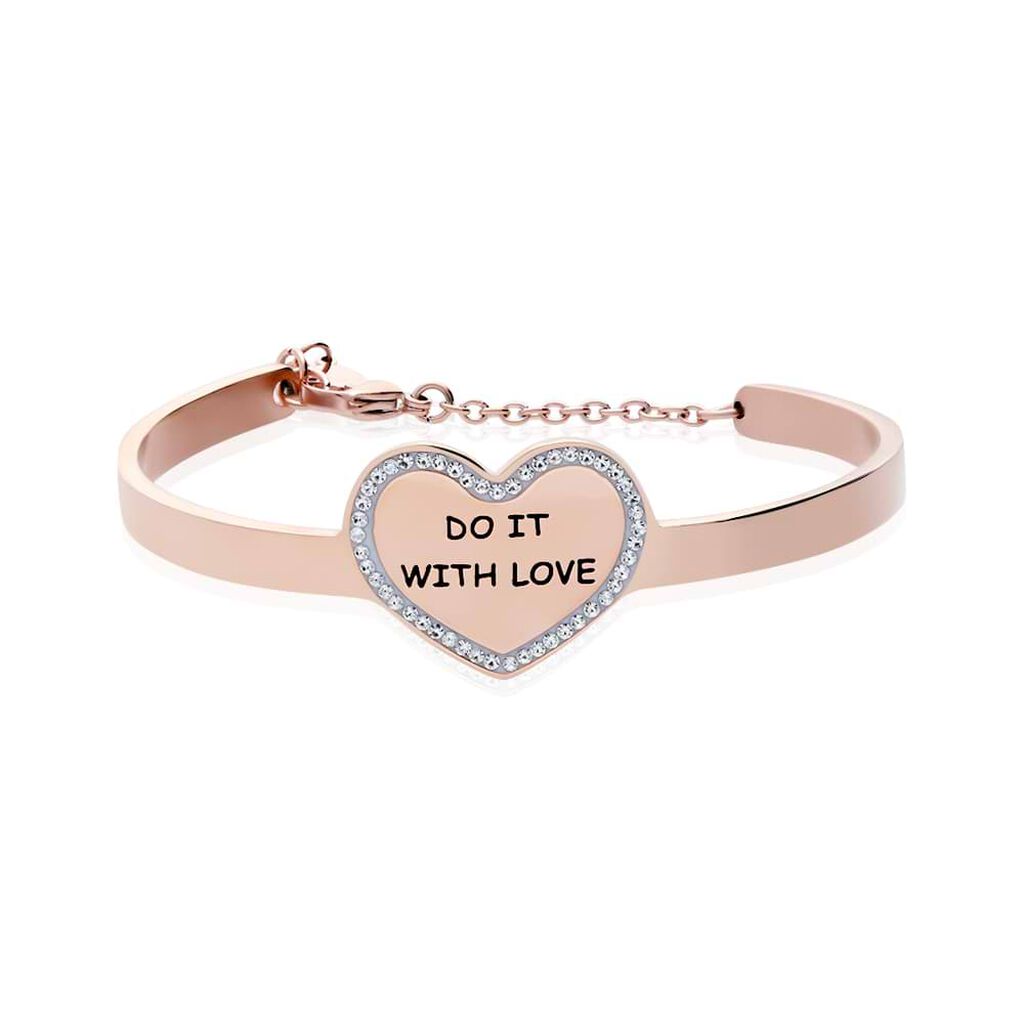 Bangle Do it with love in acciaio rosato e strass - Bracciali Donna | Stroili