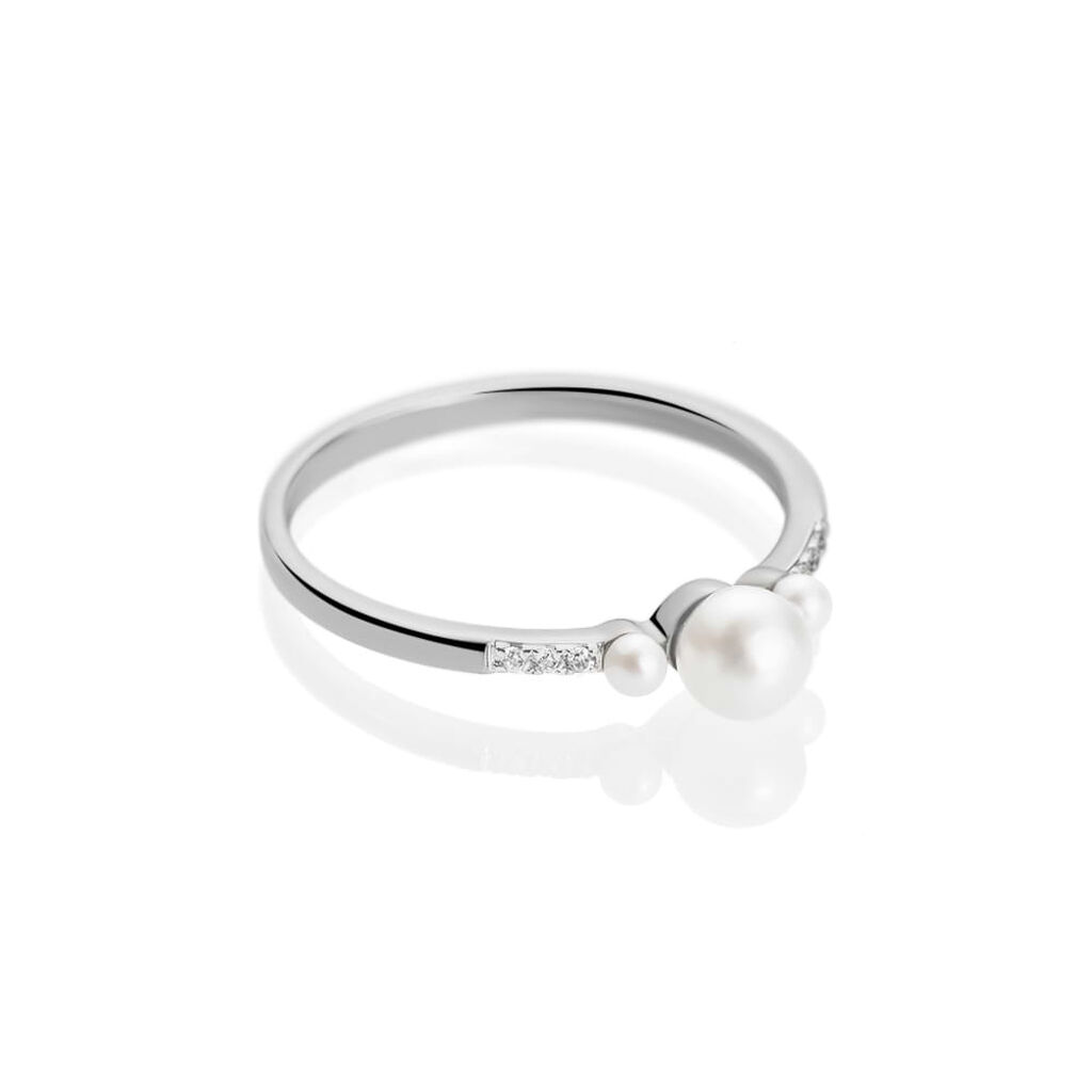 Anello Trilogy Gabrielle Oro Bianco Perla D'Acqua Dolce Cubic Zirconia - Anelli con Pietre Donna | Stroili