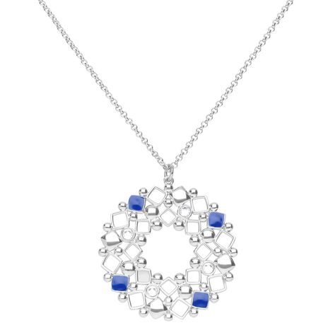 Collana lunga in ottone rodiato con ciondolo forma cerchio cristalli e smalto blu - Collane Donna | Stroili