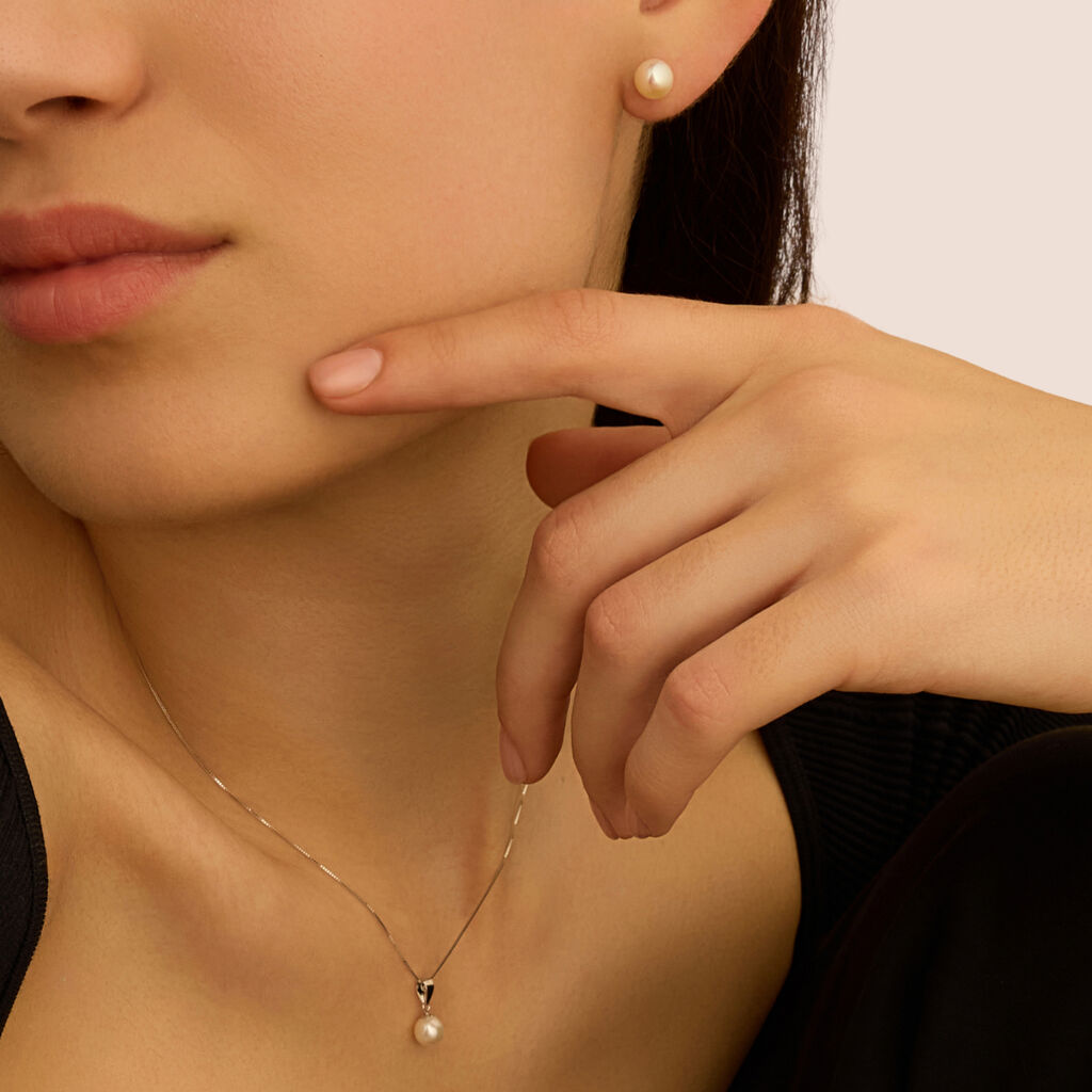 Collana Gabrielle Oro Bianco Perla D'Acqua Dolce