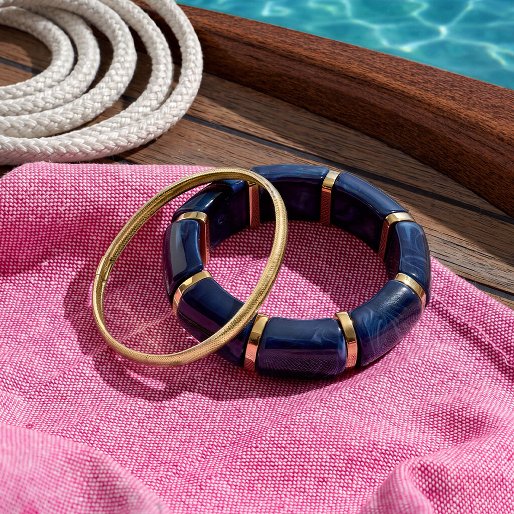 Bangle Elastico Radiance Acciaio Dorato Acrilico Rosso