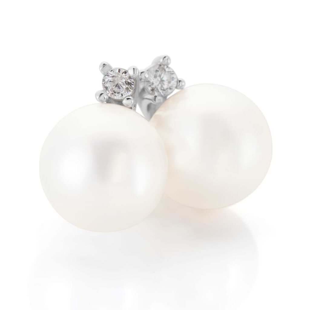 Orecchini Lobo Gabrielle Oro Bianco Perla D'Acqua Dolce Cubic Zirconia - Orecchini a Lobo Donna | Stroili
