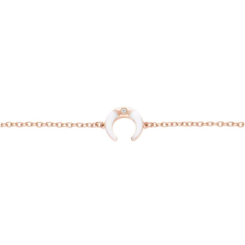 Bracciale lunula in acciaio rosato e strass