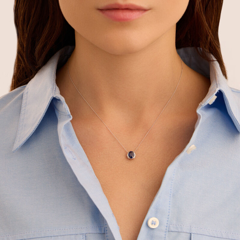 Collana Punto Luce Elizabeth Crown Oro Bianco Zaffiro Diamante - Collane Punto Luce Donna | Stroili
