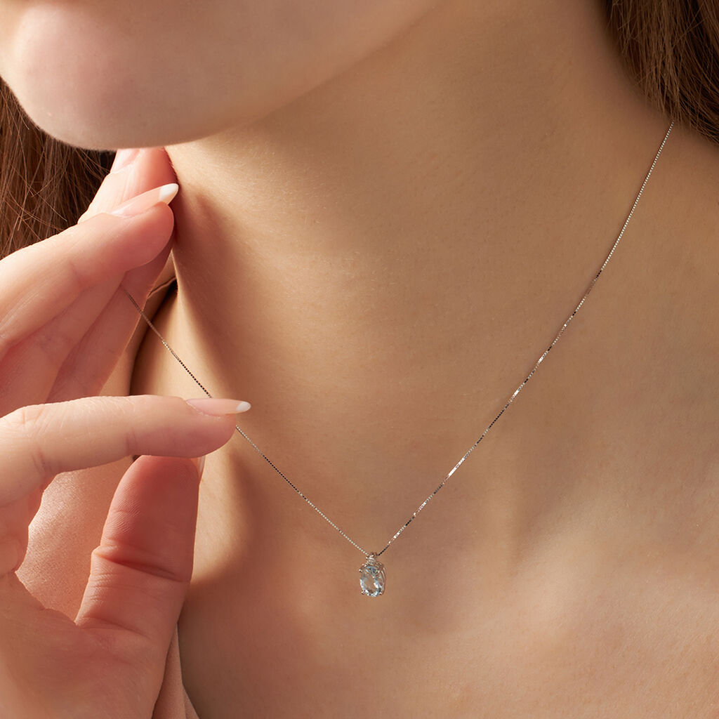 Collana Punto Luce Acquamarina Oro Bianco Acquamarina Diamante - Collane Punto Luce Donna | Stroili