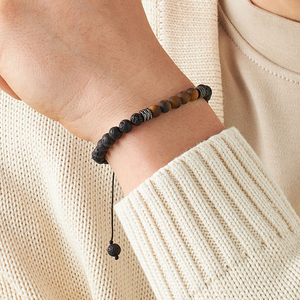 Bracciale Man Code Ottone Nero Pietra lavica Occhio di Tigre - Bracciali Uomo | Stroili