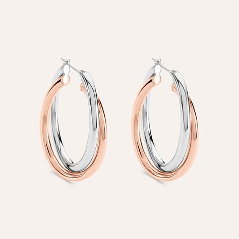 Orecchini A Cerchio Lady Code Acciaio Bicolore Bianco / Rosa - Orecchini a Cerchio Donna | Stroili
