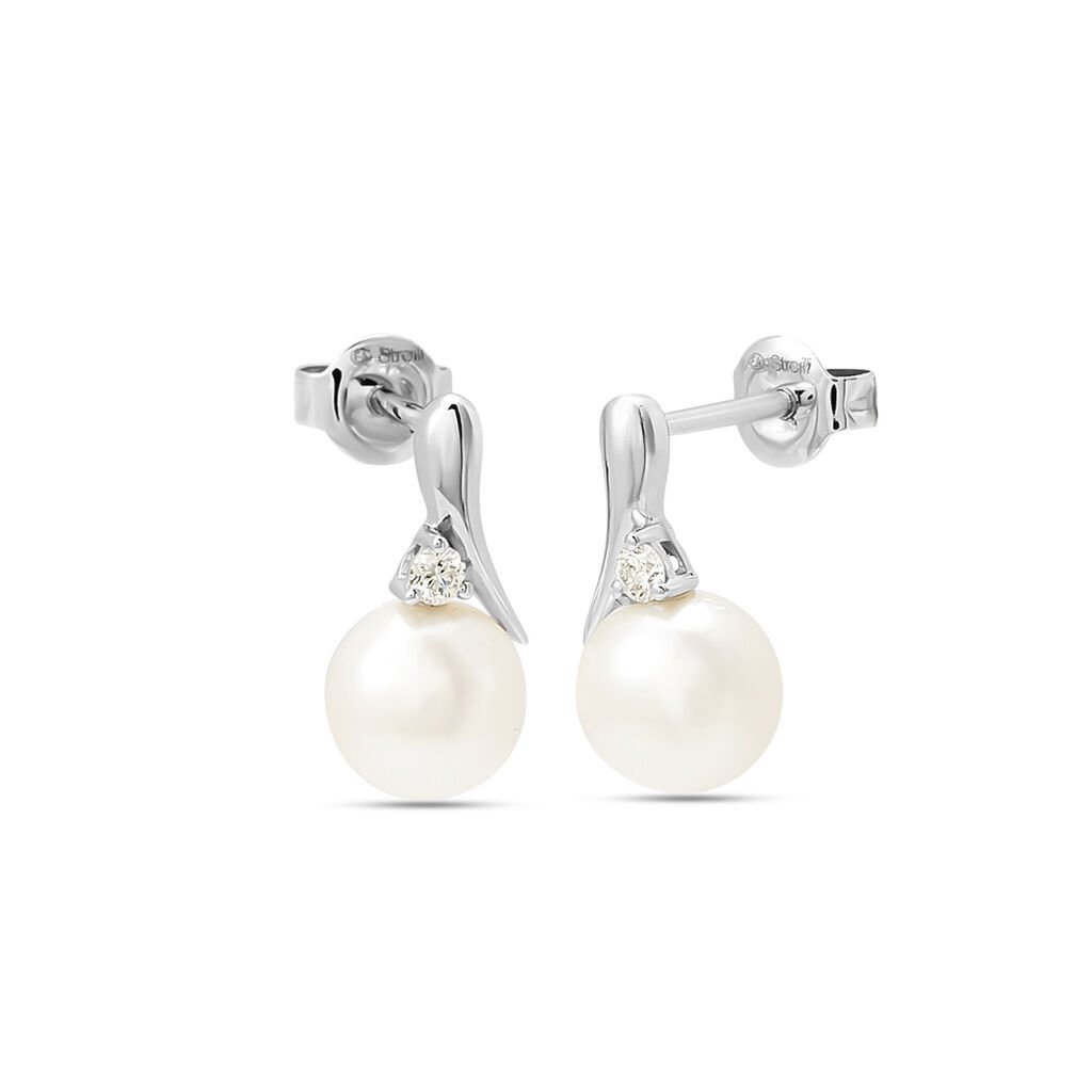Orecchini Lobo Gabrielle Precious Oro Bianco Perla D'Acqua Dolce Diamante - Orecchini a Lobo Donna | Stroili