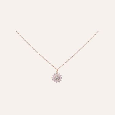 Girocollo con ciondolo fiore rosa in acciaio rosato e strass
