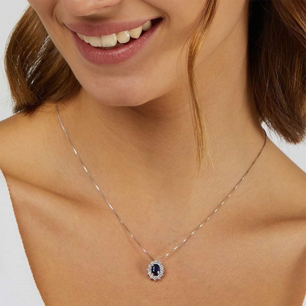 Collana Elizabeth Crown Oro Bianco Zaffiro Diamante - Collane Donna | Stroili