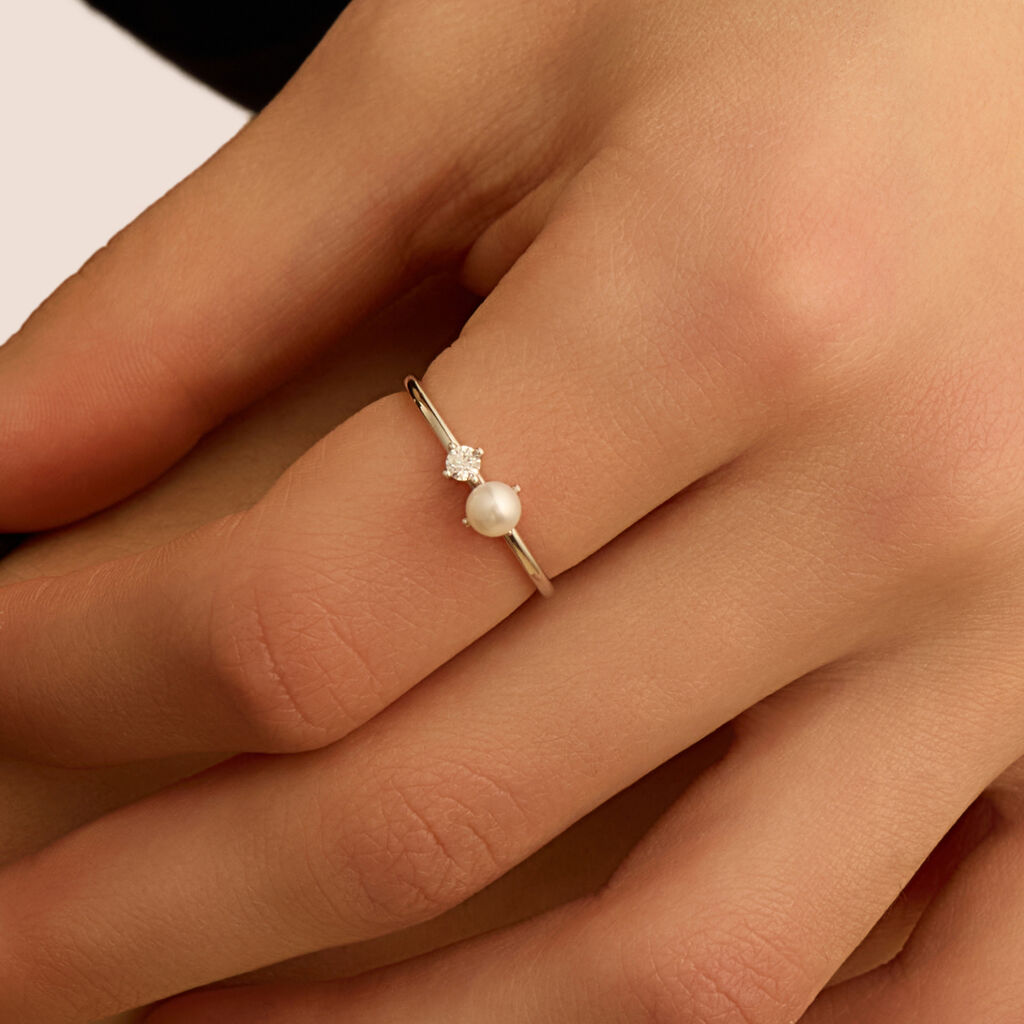 Anello Fantasia Gabrielle Oro Bianco Perla D'Acqua Dolce Cubic Zirconia - Anelli con Pietre Donna | Stroili