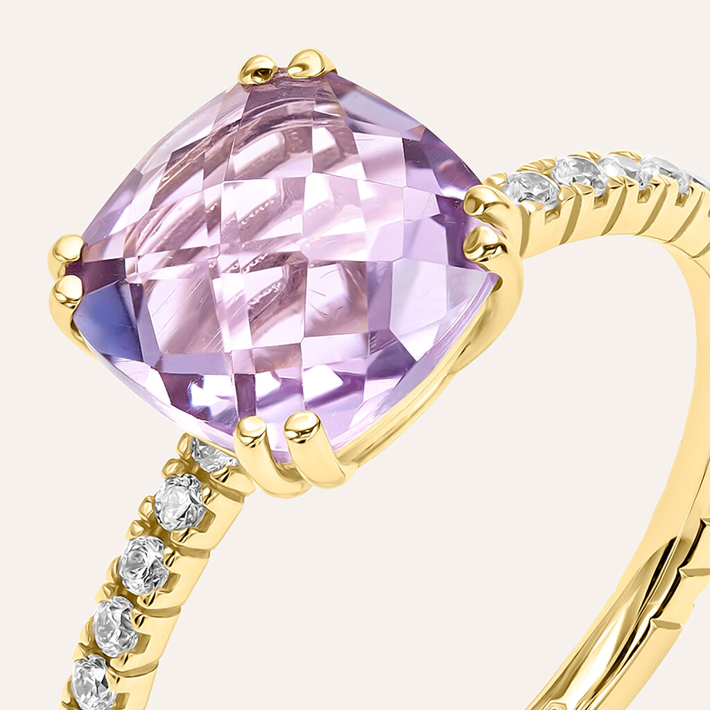 Anello Solitario Am&eacute;lie Oro Giallo Ametista Cubic Zirconia