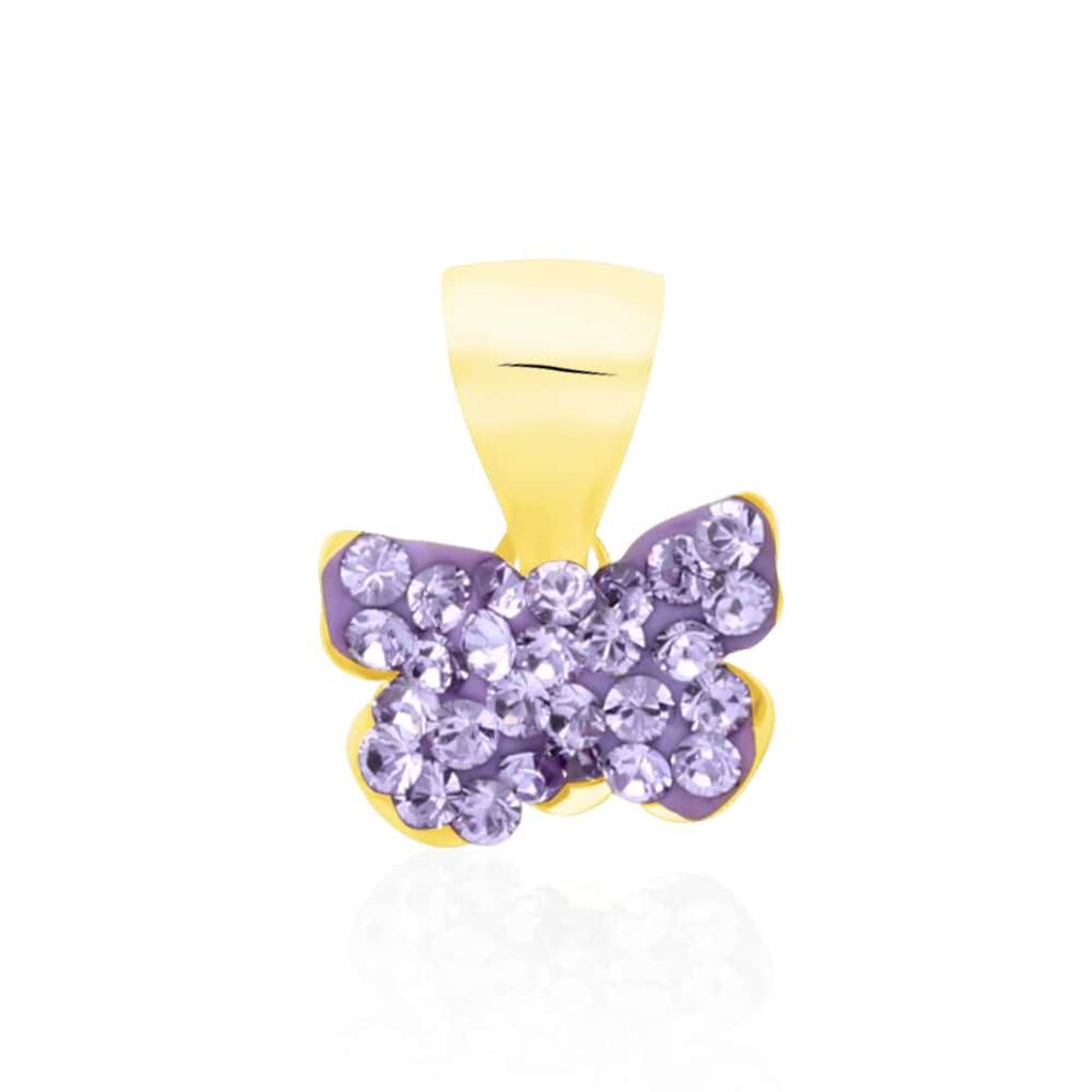 Ciondolo farfalla in oro giallo e strass viola