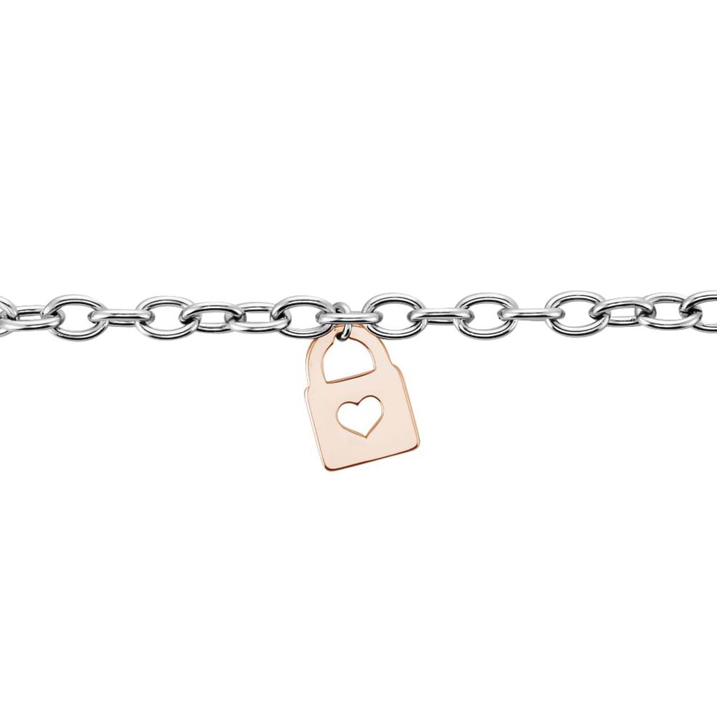 Bracciale in acciaio bicolore con charm Lucchetto con cuoreOrecchini a cerchio in argento dorato con pendente Angelo - Bracciali Donna | Stroili