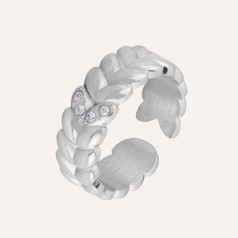 Anello Fascia Lady Chic Acciaio Foglie e Cristalli - Anelli a Fascia Larga Donna | Stroili