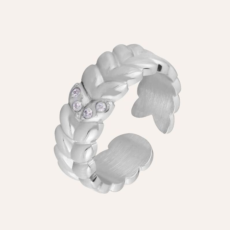 Anello Fascia Lady Chic Acciaio Foglie e Cristalli - Anelli a Fascia Larga Donna | Stroili