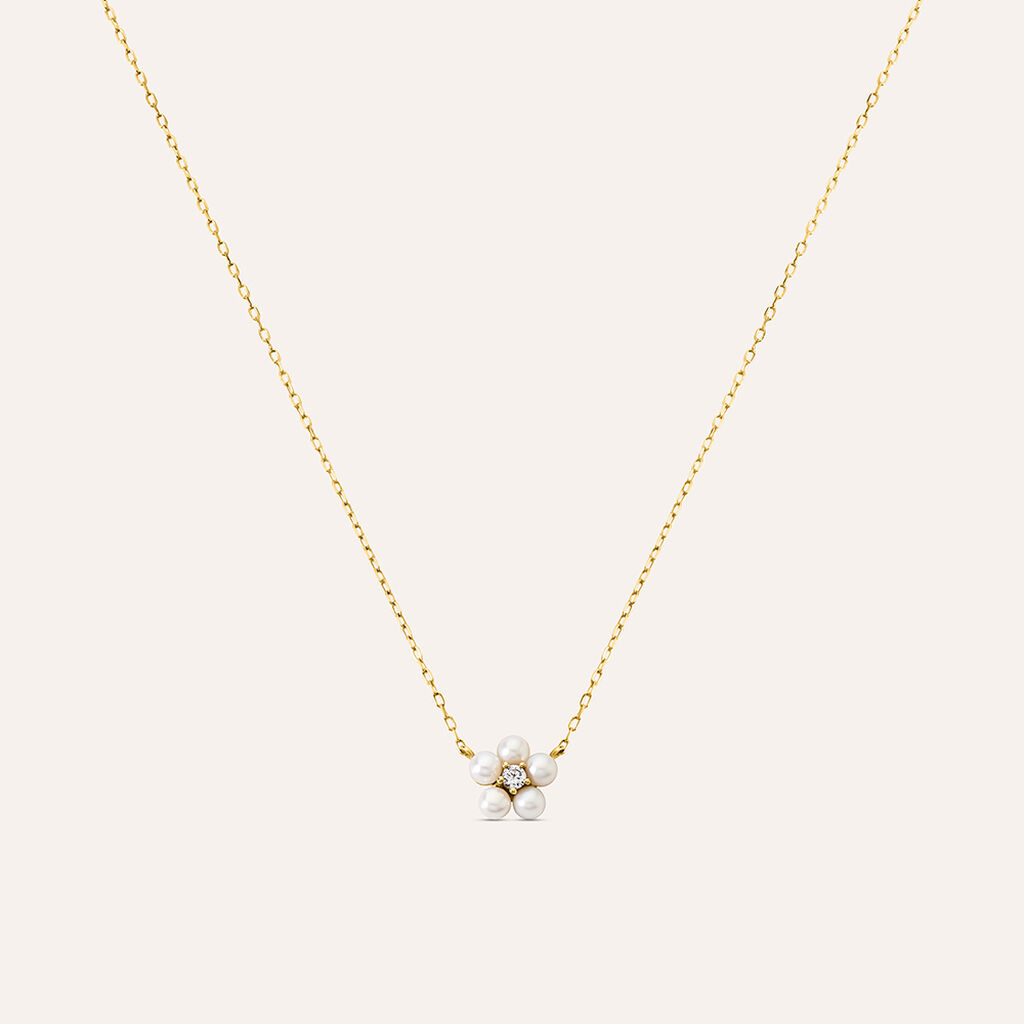 Collana Gabrielle Oro Giallo Perla D'Acqua Dolce Cubic Zirconia