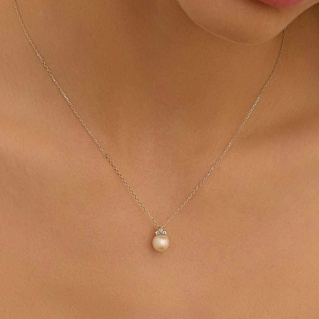 Collana Gold Pearls Oro Bianco Perla D'Acqua Dolce Diamante