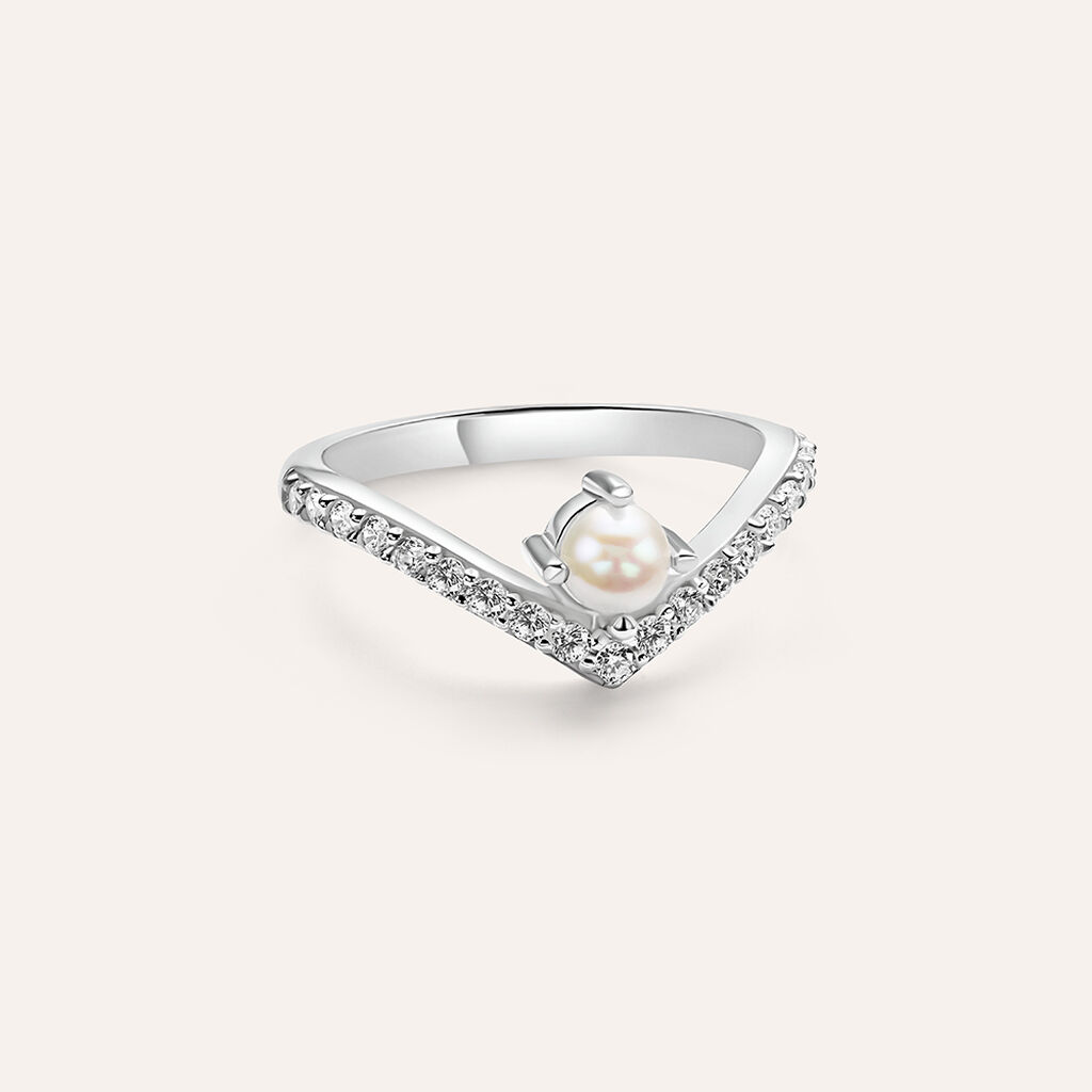 Anello Fantasia Silver Pearls Argento Rodiato Perla sintetica Cubic Zirconia - Anelli con Pietre Donna | Stroili