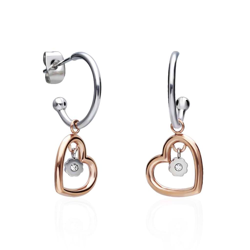 Orecchini A Cerchio Lady Chic Acciaio Bicolore Bianco / Rosa Cristallo - Orecchini a Cerchio Donna | Stroili