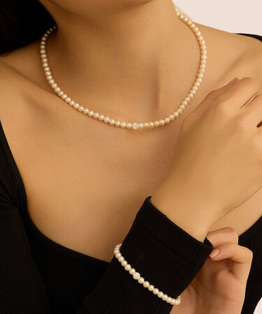 Collana Gabrielle Oro Bianco Perla D'Acqua Dolce Cristallo