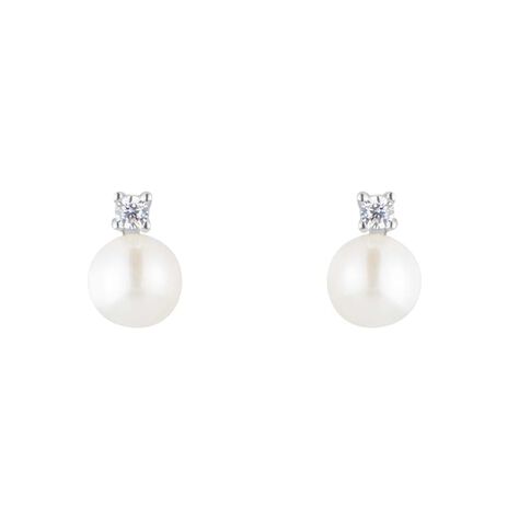 Orecchini Lobo Gabrielle Oro Bianco Perla D'Acqua Dolce Cubic Zirconia - Orecchini a Lobo Donna | Stroili