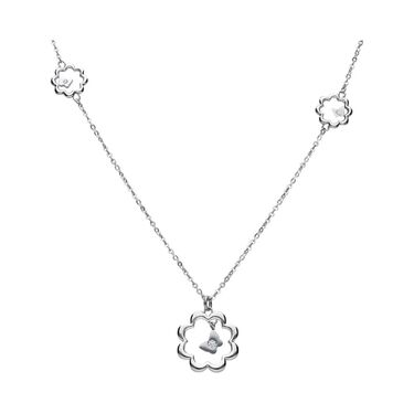 Girocollo lungo in acciaio silver con fiori e strass