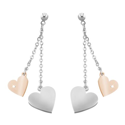 Orecchini cuori in acciaio bicolore e cristalli - Orecchini Pendenti Donna | Stroili