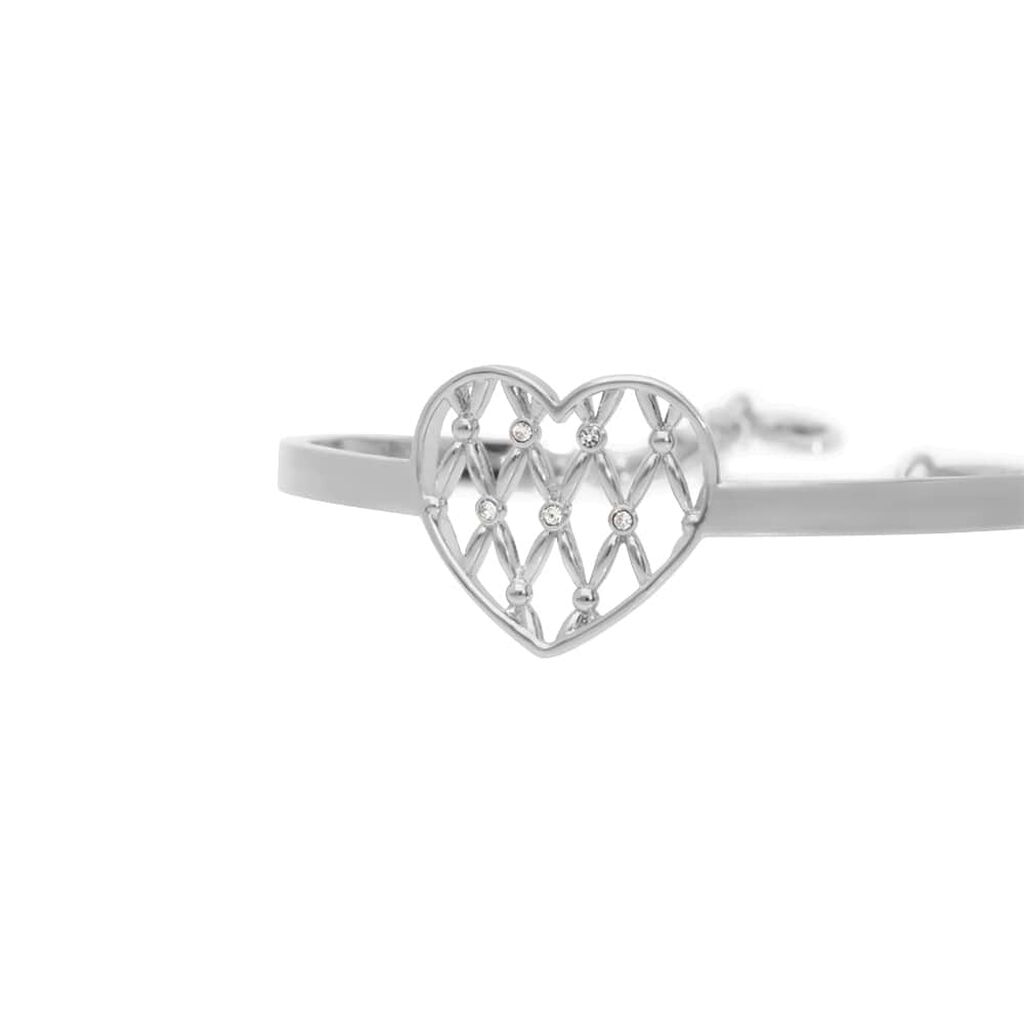 Bracciale rigido in ottone rodiato con cuore e brillanti - Bracciali Donna | Stroili