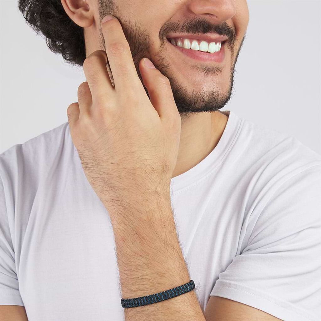 Bracciale in acciaio e corda - Bracciali Uomo | Stroili