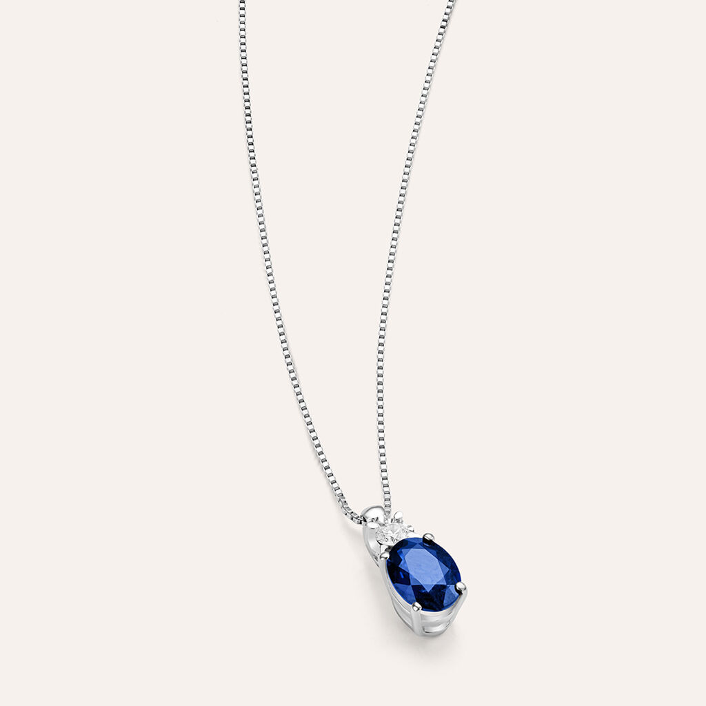 Collana Punto Luce Elizabeth Crown Oro Bianco Zaffiro Diamante - Collane Punto Luce Donna | Stroili