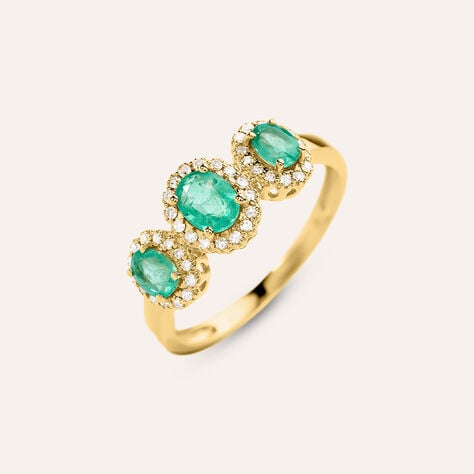 Anello Trilogy Charlotte Oro Giallo Smeraldo Diamante Diamante - Anelli con Pietre Donna | Stroili