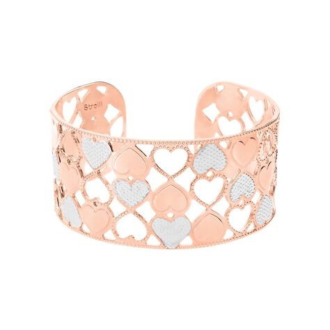 Bracciale rigido big in bronzo rosato con cuori bicolore - Bracciali Donna | Stroili