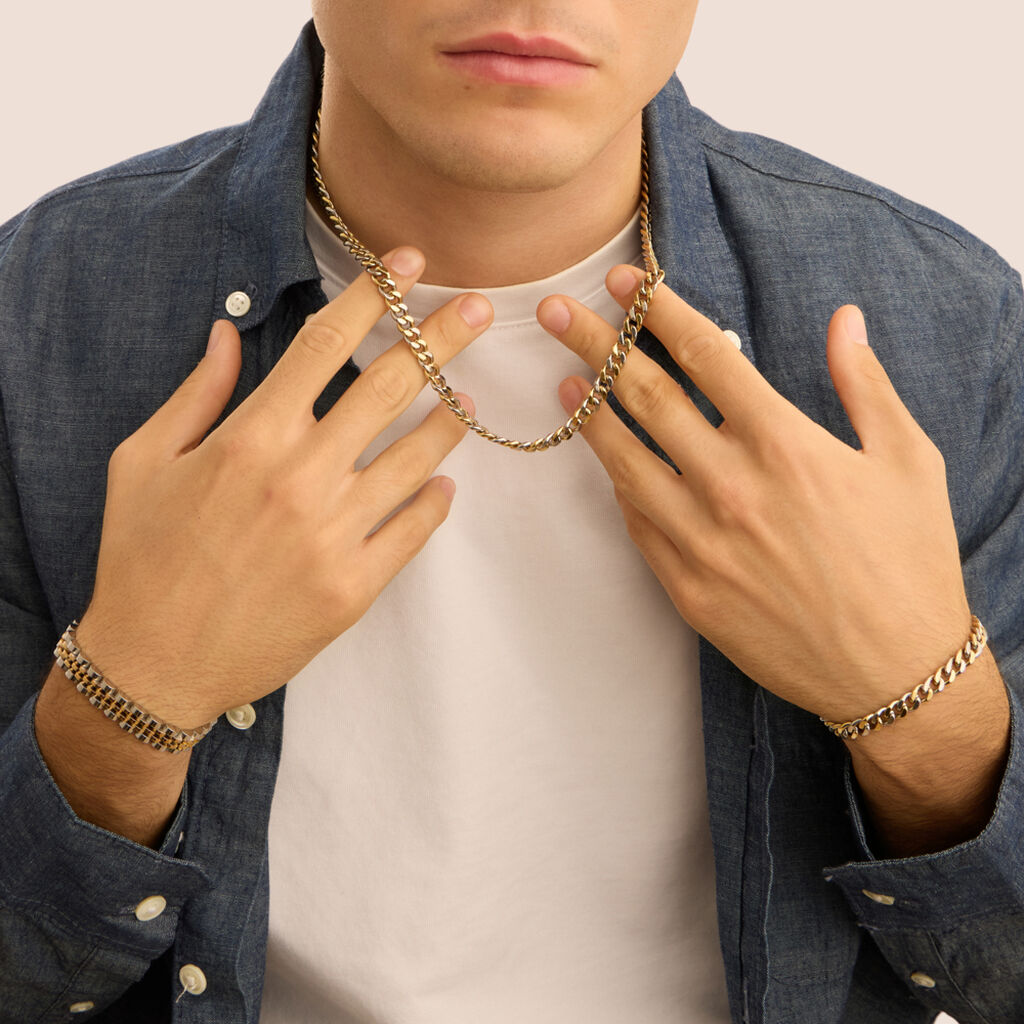 Bracciale Catena Man Code Acciaio Bicolore Dorato / Bianco