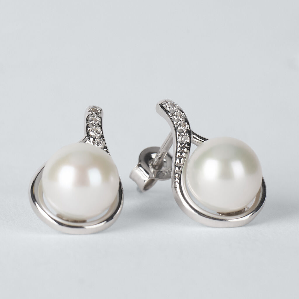 Orecchini Lobo Gabrielle Oro Bianco Perla D'Acqua Dolce Cubic Zirconia - Orecchini a Lobo Donna | Stroili