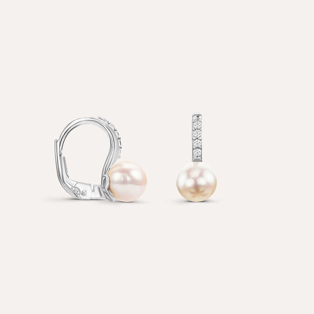 Orecchini Lobo Monachella Gabrielle Oro Bianco Perla D'Acqua Dolce Cubic Zirconia