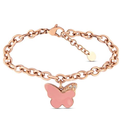 Bracciale Lady Sweet Acciaio Rosato Farfalla e Cristalli - Bracciali Donna | Stroili