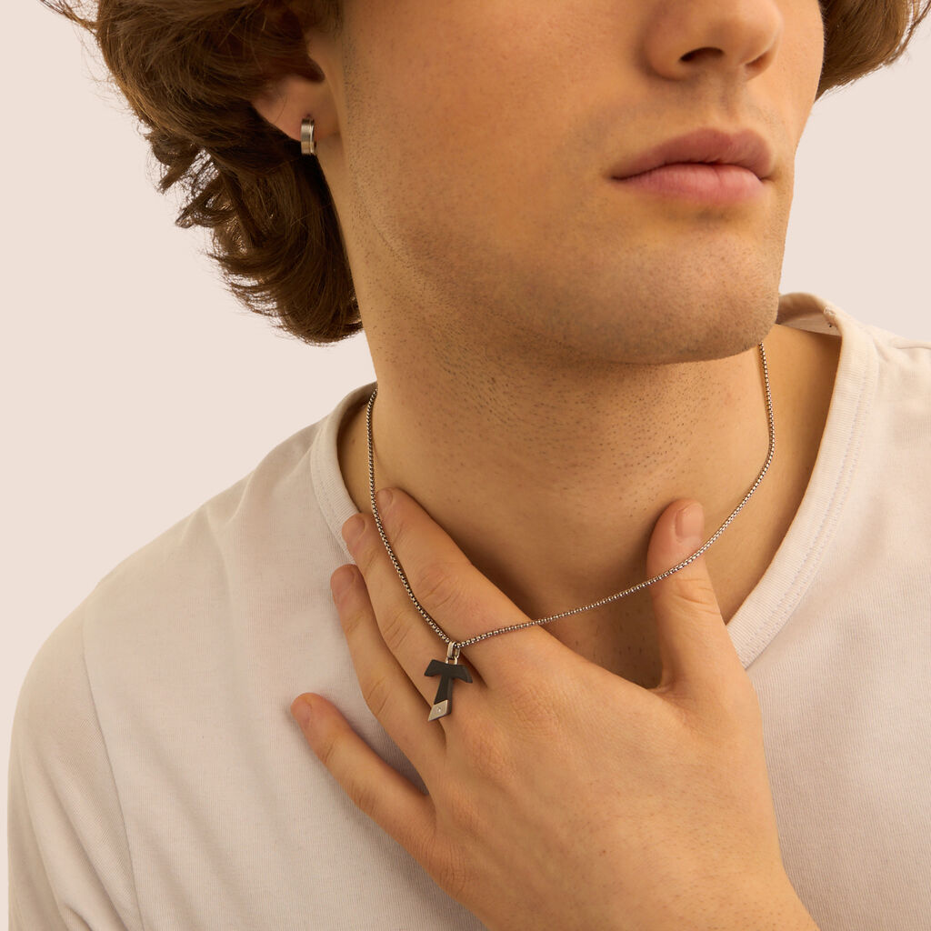 Collana Man Code Acciaio Bicolore Bianco / Nero Cubic Zirconia