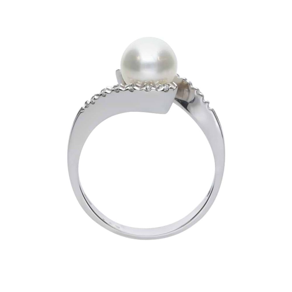 Anello Solitario Gold Pearls Oro Bianco Perla D'Acqua Dolce Diamante