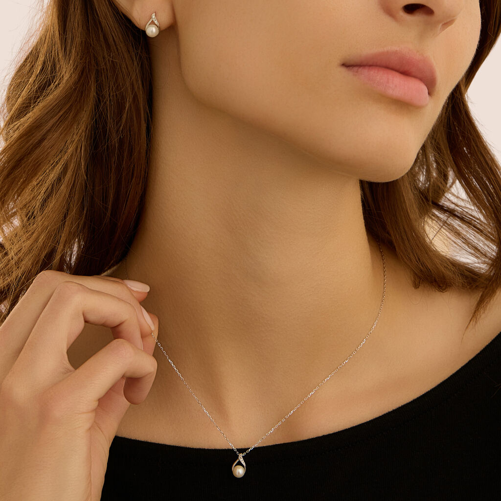 Orecchini Lobo Gold Pearls Oro Bianco Perla D'Acqua Dolce Diamante